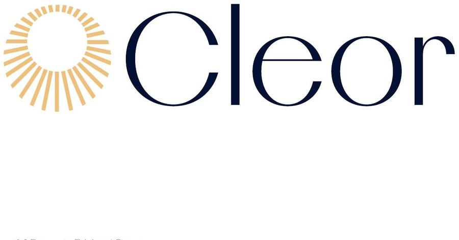 Proposta di logo Aureo: Cleor in grazie sottili con un sole a raggi dorati