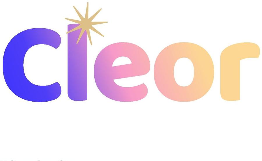 Proposta di logo Prisma: Cleor in tondo morbido con sfumatura viola-rosa e una stella
